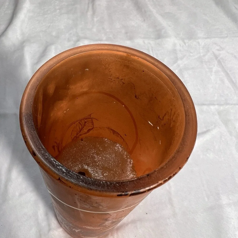 Vintage 1970s Orange Glass Mushroom Candle Holder Cylinder Retro MCM Decor